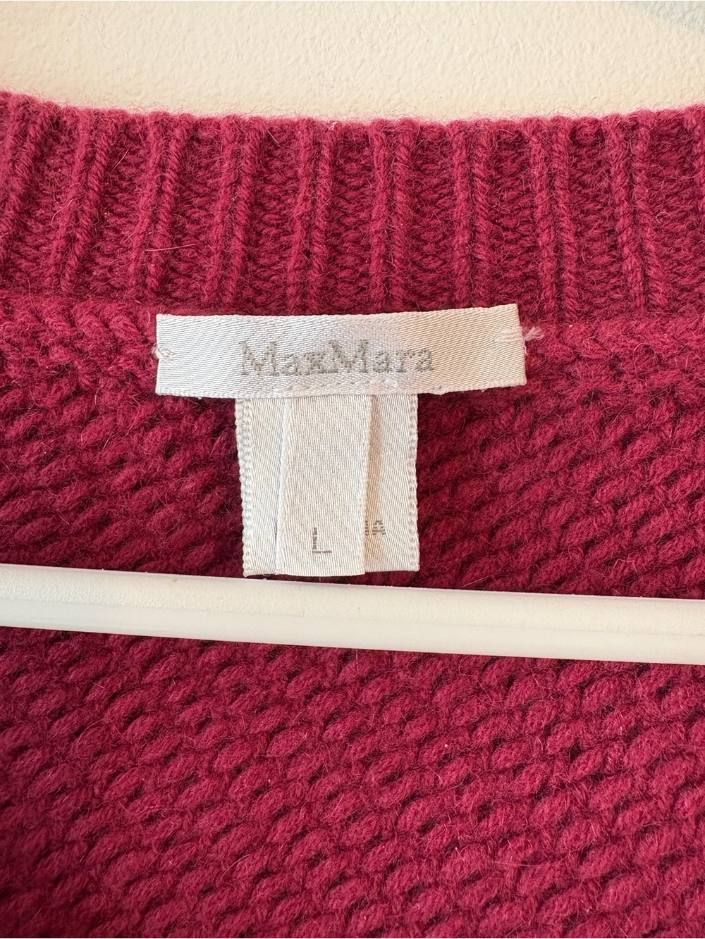 MaxMara Cropped Ribbed Cardigan Burgundy One Button Wool Size L - Picture 3 of 9